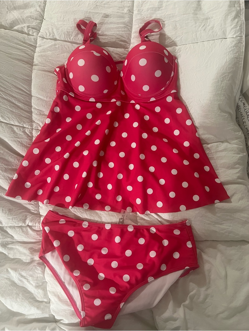 Hot Pink Polka Dot Tankini Set with White Dots size 0XL